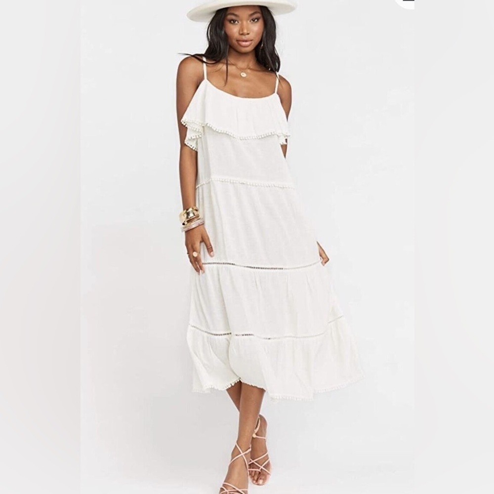 SHOW ME YOUR MUMU Ambrose Midi Sz M Dress Ruffle Off White Colour Lace Trim